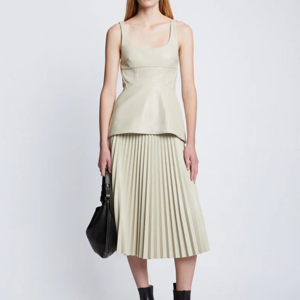 NWOT$395 PROENZA SCHOULER WHITE LABEL Faux-Leather Fitted Peplum Top